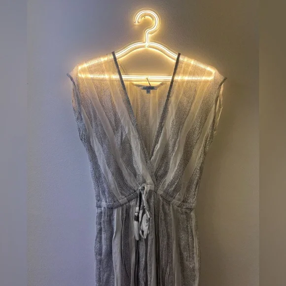 New Blue Island Silver White Wrap Maxi Dress Striped Glitter V Neck Spring - Picture 11 of 16